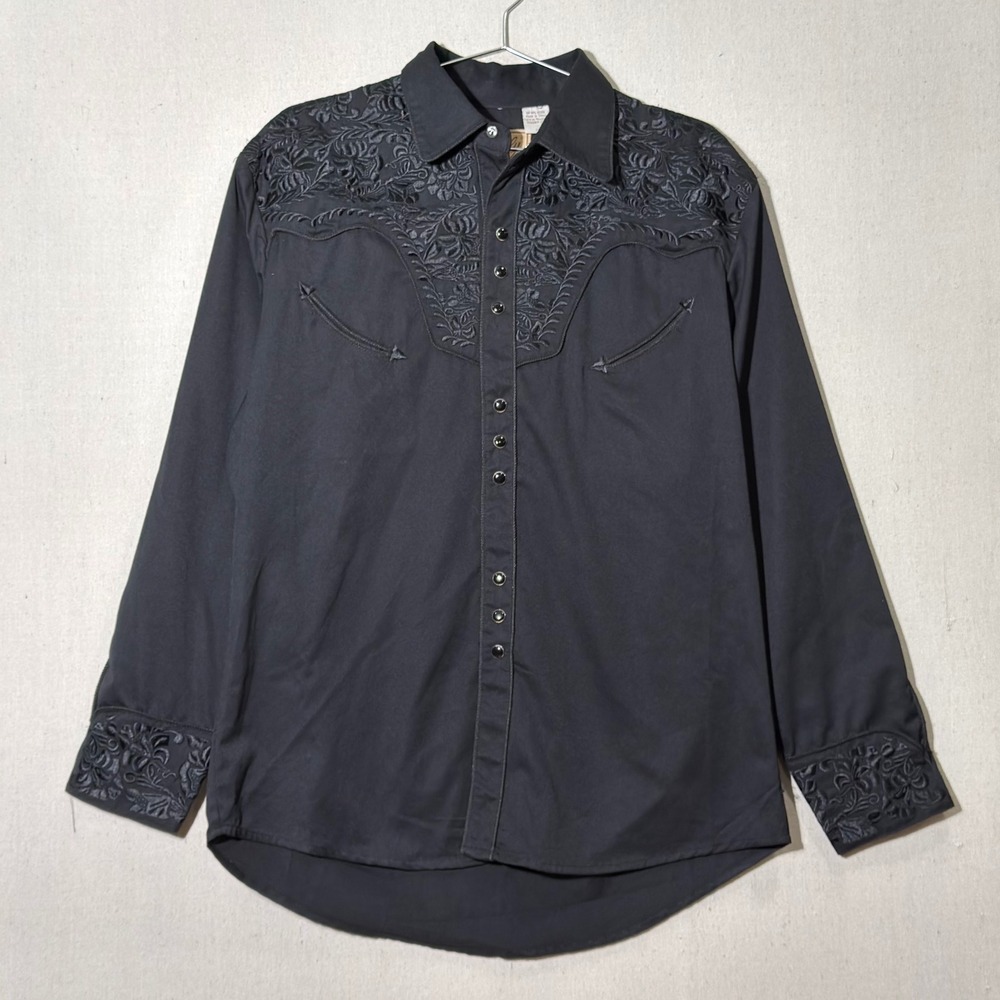 Scully Western Shirt Men Medium Black Floral Embroidered Snap Cowboy Retro